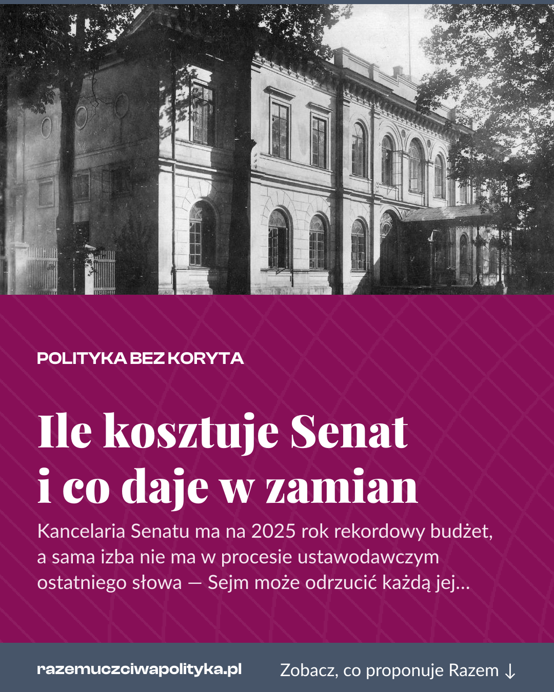 Grafika pionowa do udostępnienia: Ile kosztuje Senat i co daje w zamian