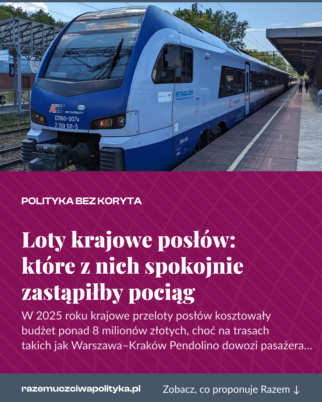 Grafika pionowa do udostępnienia: Loty krajowe posłów: które z nich spokojnie zastąpiłby pociąg